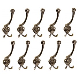Gedotec Rustica Vintage Wardrobe Hooks, Pack of 10, Wall Hooks, Antique Brass, Height: 150 mm, Coat Hooks Made of Metal, Rustic Brown, Hooks for Screwing Wall Hooks, Vintage
