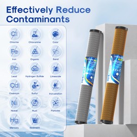 ICEPURE 20" x 2.5" Whole House CTO Carbon Water Filter Cartridge, 2-Stage Activated Carbon Block and KDF Heavy Metal Removal Filter Combo Kit Replacement for 20 Inch Water Filter System