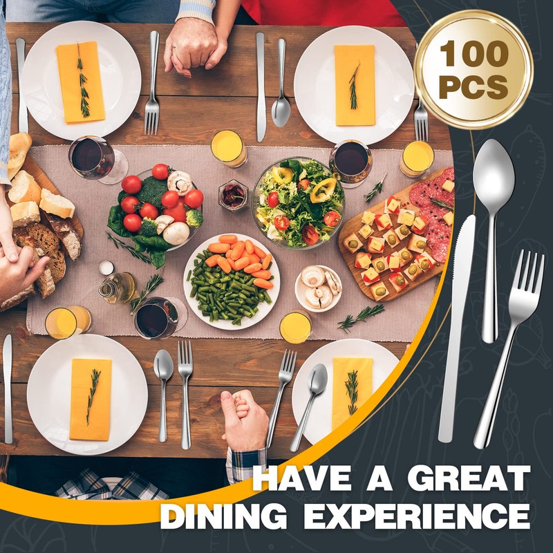 BBTO 100 Pcs Silverware Set for 33 Stainless Steel Flatware
