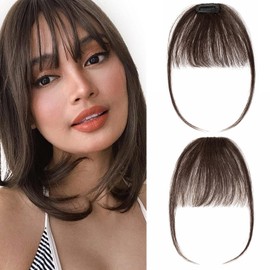 S-noilite Bangs Hair Clip in Bangs - Real Human Hair Air Bangs Hair Clip on Wispy Bangs Fringe with Temples Hairpieces for Women 3g (#2 Dark Brown)