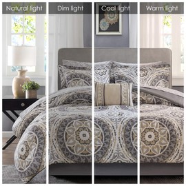 Madison Park Essentials Serenity Bed in a Bag Comforter Set, Medallion Damask Design, All Season Bedding with Cotton Sheet Set, Bedskirt, King(104"x92"), Taupe 9 Piece