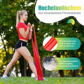 GYMERK Fitness Bands Set of 4, 1.8 m Fitness Band, 4 Resistance Levels with Exercise Poster, Exercise Band with Carry Bag and Exercise Instructions (English language not guaranteed), Ideal for Yoga,