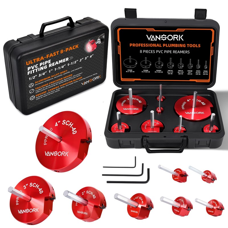 VANSORK 8 Pieces PVC Pipe Reamer Kit with 1/2 inch,