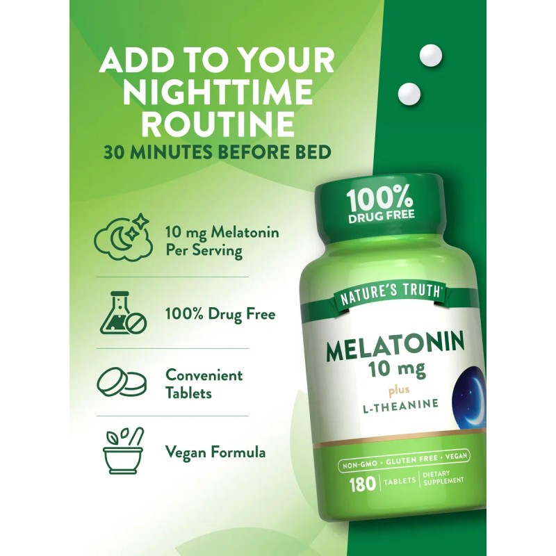 Nature's Truth Melatonina 10mg 180 Tabletas Veganas Descanso