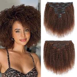 Afro Kinky Curly Clip Ins Human Hair 4C Hair Clip in Extensions Real Natural Human Hair for Black Women 8 pecs with 20 Clips 120g Dark Brown Color 14 Inch