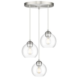 Emak Brushed Nickel Pendant Light, 3-Light Pendant Lights Kitchen Island with Clear Glass Shade, Cluster Globe Hanging Light Fixture for Kitchen, Bedroom, Bathroom, Dining Room, PL119-BN-CL