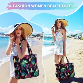 Chase Chic Beach Bag with Zip, Large Waterproof Sandproof Summer Swimming Pool Bath Bag Women, Fashionable Shopper Handbag for Travel, Colourful leaves