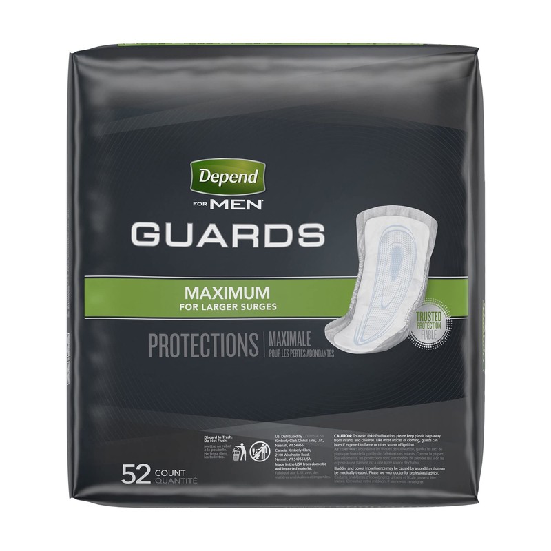 Depend Guards Incontinence Pads for Men, 52 Count, Maximum Absorbency,