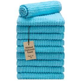 Textila Bar Mop Towels 12x12 Inch – Aqua Blue – Pack of 10, Cotton Dish Cloths & Cleaning Towels for Kitchen, Bar, Restaurant, Household Use – Absorbent, Durable, Reusable