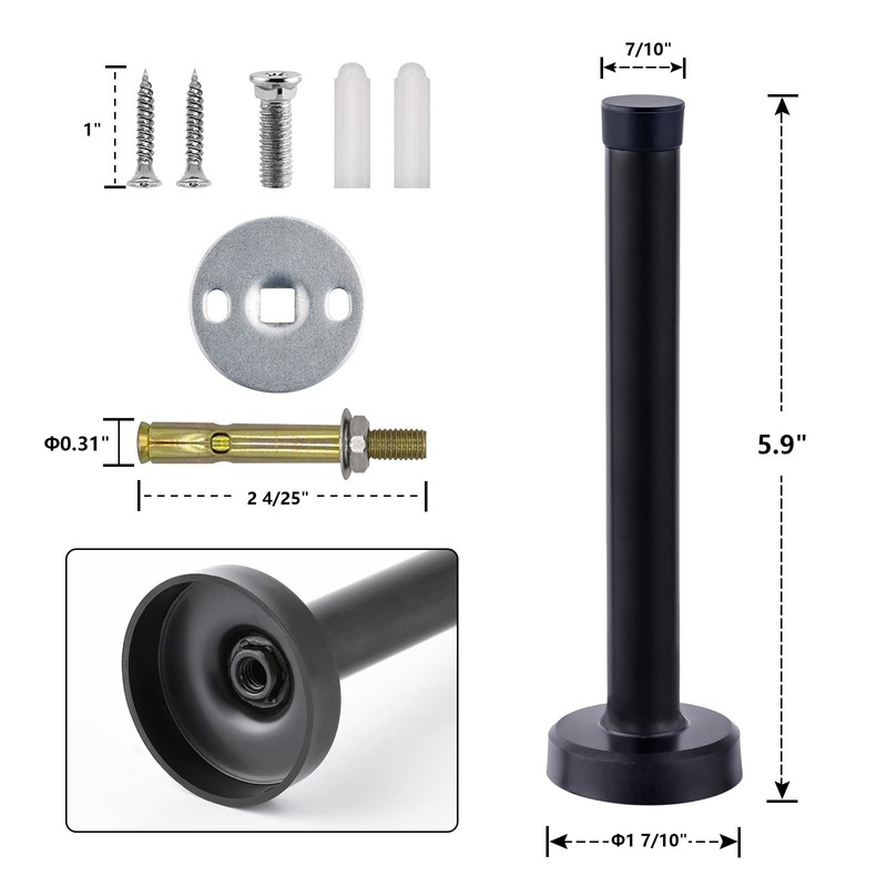 Door Stops, 6 Inch Long Door Stopper, Wall Mount, Black