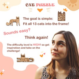 Cat Wooden Puzzle, Super Challenging Wooden Jigsaws Cat-Shaped Puzzle Cat Gifts for Girls, Cat Ornament Wooden Puzzles Crazy Cat Lady Gifts, IQ Puzzle for Christmas Birthday Cat Lover Gift (Classic)