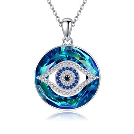 VENACOLY Evil Eye Necklace 925 Sterling Silver Protection Crystal Pendant for Women Good Luck Vintage Evil Eye Pendant Jewellery Birthday for Women Friend Female