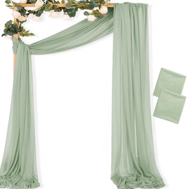 MLMC Sage Green Wedding Arch Draping Fabric 2 Panels 29" x 20 FT Extra Long Gauze Drapes Sheer Backdrop Curtains 6.6 Yards Outdoor Drapery Panels for Wedding Ceremony Party Ceiling Decoration