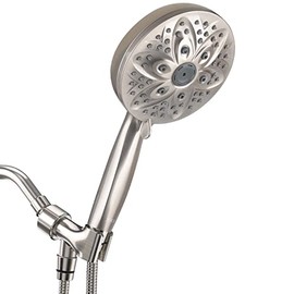 JDO Shower Head with Handheld, High Pressure Handheld Shower Head 6 Spray Settings - 4.7" High Flow Hand Held Showerhead Set with Stainless Steel Hose and Adjustable Bracket (Brushed Nickel)