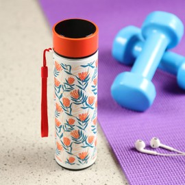 Puckator Pick of The Bunch Protea Botanical Insulated Hot & Cold Drinks Bottle, LED Temperature Display, Reusable Leakproof Thermal Travel Flask, 450ml, Stainless Steel Cool for 24 H Warm for 6 Hours