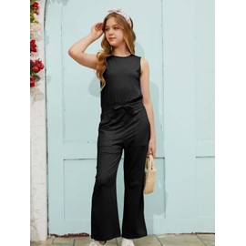 CharmWM Girls Casual Jumpsuit Kids Fashion Sleeveless Elastic Waist Wide Leg Pants Rompers One Piece Outfits