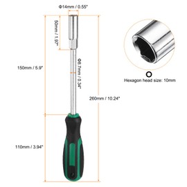 sourcing map 2pcs Metric Nut Driver 10mm Dia 150mm Round Shank CR-V 6 Point Hex Hexagon Socket Wrench Screwdriver with Non-Slip Handle for Tightening and Loosening Fasteners