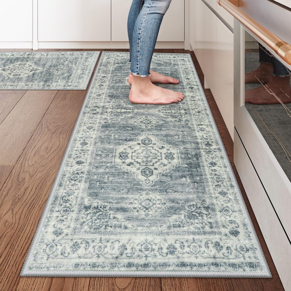 LEEVAN Kitchen Runner Rug Set of 2, Washable Grey Kitchen