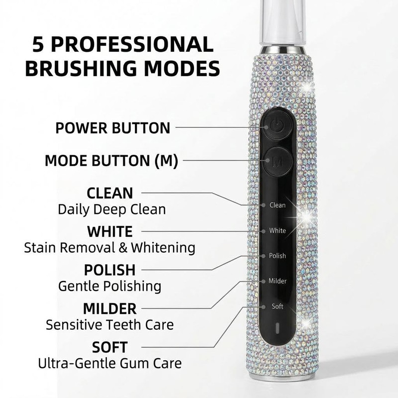 Diamond Sonic Electric Toothbrush Bling Rechargeable Toothbrushes for Adults with