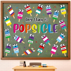 Mooliwe 52 Pcs Summer Bulletin Board Decorations Set Anything is Ice Pop Bulletin Board Decorations Back to School Cutouts for School Classroom Home Party Supplies