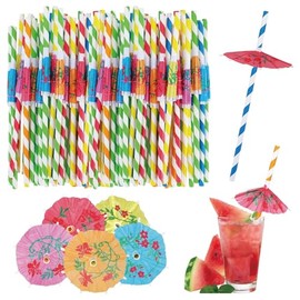 50Pcs Cocktail Straws, Tropical Party Supplies Drink Straws, Cocktail Accessories Umbrellas Straws, Food Drink Decorations with Straws for Tropical Summer Pool Party Beach Wedding(Color Random)