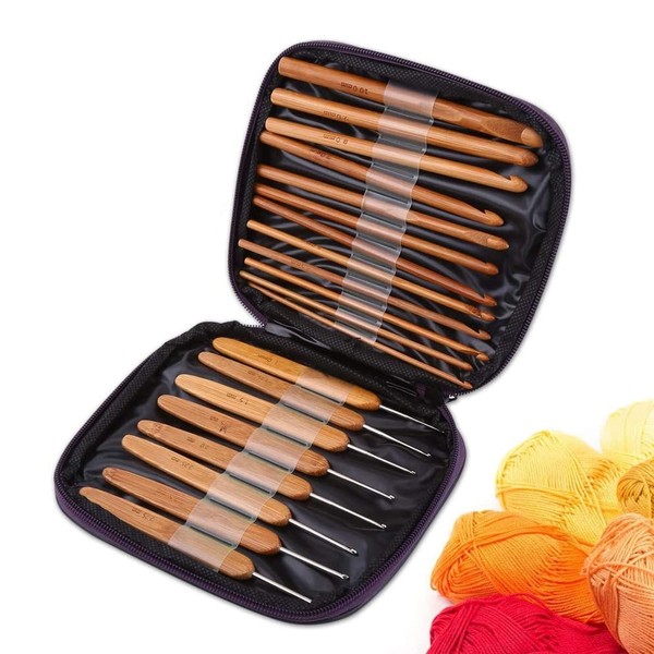 Wooden Crochet Hooks, 20 Pieces Crochet Hooks Set, Bamboo Crochet