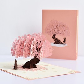 FanLyDao Pop Up Wedding Card 3D Anniversary Card Greeting Cards for Her Him Husband Wife with Envelope and Blank Note(Pink Cherry Blossom)