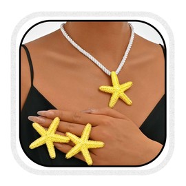 Reaky Starfish Necklaces Gold Necklace Earrings Set 2 Pcs Summer Beach Necklaces for Women (Gold star)