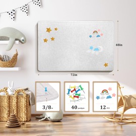 Large Bulletin Board 72 x 48 Inches, Decorative Felt Pin Board for Wall - 4' x 3' Foldable Photo Display Board with Self-Adhesive Tape, Includes 40 Push Pins