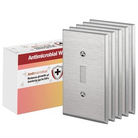 ENERLITES Metal Toggle Switch Cover, Stainless Steel Wall Plate, Light Switch Cover, Corrosion Resistant, Mid-Size 1-Gang 4.88" x 3.11", 7711MA-5PCS, Silver, 5 Pack