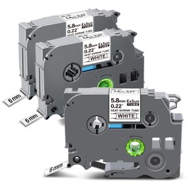 Exsun Pack of 3 5.8 mm Heat Shrink Tube Label Tape Compatible with Brother HSe-211 HSe211 HSc211 for PT-E300 PT-E500 PT-E550w PT-P700 PT-P750W PT-E560 PT-E560btvp Label Printer Black on White