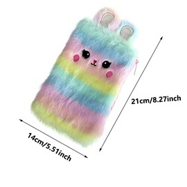 1PCS Plush Pencil Case, Rabbit Pink Fluffy Zip-up Pen Bag Holder Makeup Pouch Soft Stationery Storage Organizer Large Capacity Colored Writing Utensil Case School Supply Cute Coin Purse for Kids