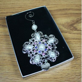 Grandma Hearts & Stars Ornament - Faux Pearls and Jeweled Filigree with Hanging Heart Charm - Gift for Grandmother