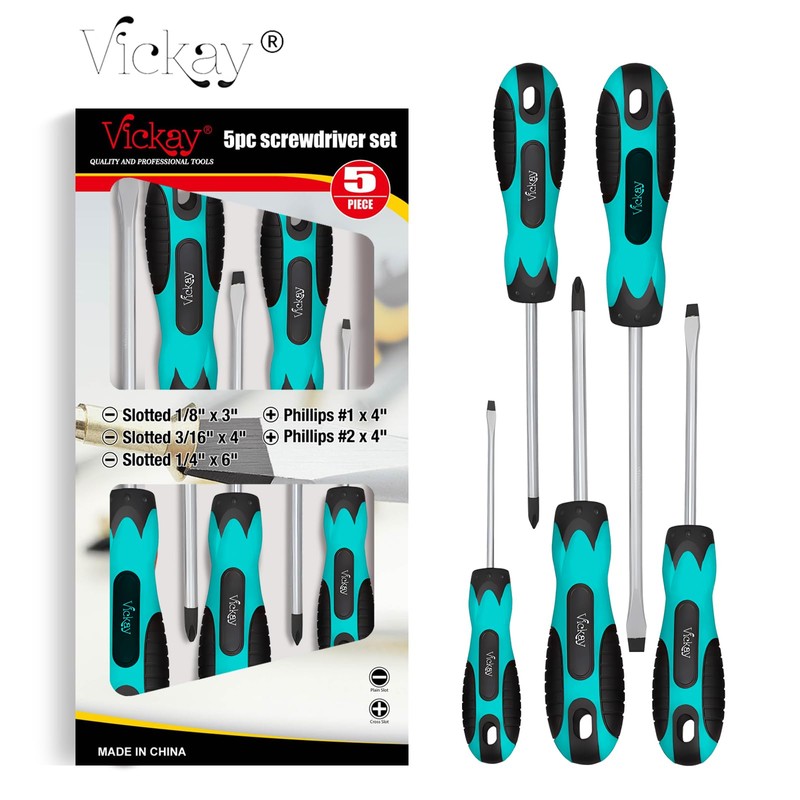 Vickay Magnetic Screwdriver Set,5 Pieces Slotted and Phillips Screwdriver with