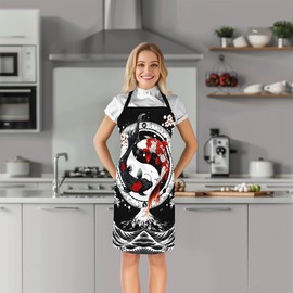 Feelyou Japanese Koi Fish Apron for Women Men 26"x31" Japanese Wave Waterproof Apron Cherry Blossoms Home Decor Bib Apron with Adjustable Neck Japanese-Style Cooking Kitchen Chef Apron