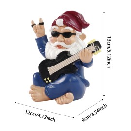 Rock Gnome with Electric Guitar Resin Sculpture, White Beard Statue for Punk Rock Ornament for Music Lovers As Christmas GiftColor: As picture, Size: One Size