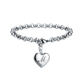 SANNYRA Charms Bracelets for Women | Heart Charm Initial Bracelet Trendy | M Letter Stainless Steel Bracelet Jewelry Confirmation Gifts Ideas for Christmas Women's Link Charm Bracelets