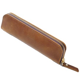 Portable Pencil Organiser Stationery Bag, Zip Handmade Pen Bag, Pen Case with Zip, Soft, Leather Retro Pen Protective Case, Portable, for Students, Business People, brown, Modernity
