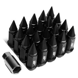 7075-T6 Aluminum M12 x 1.5 75mm 20Pcs Spiky Cap Lug Nut + Adapter, Black