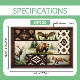 WADORN 6Pcs Forest Wild Animals Placemats, 11.8x17.7 Inch Fox Bear Deer Placemat Rectangle Geometric Print Abstract Art Kitchen Dining Table Mat Washable for Indoor Outdoor Home Party Table Decor
