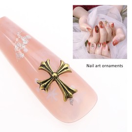EMSea 60 Stück Kreuz Nail Art Charms Metall 3D Punk Nagelverzierungen für Maniküre Nail Art Craft DIY Nagelzubehör Dekoration Bronze und Antiksilber