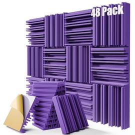 48 Pack Sound Proof Foam Panels for Walls, 12" x 12" x 2" Self-Adhesive Acoustic Panels, High-Density Soundproof Wall Panels for Studio Home and Ceilings (Purple)