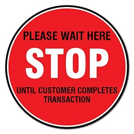 SignMission Stop Please Wait Here Non-Slip Floor Graphic | 6 Pack of 7" Vinyl Decal | Protect Your Business, Work Place & Customers | (FD-C-7-6PK-99992)