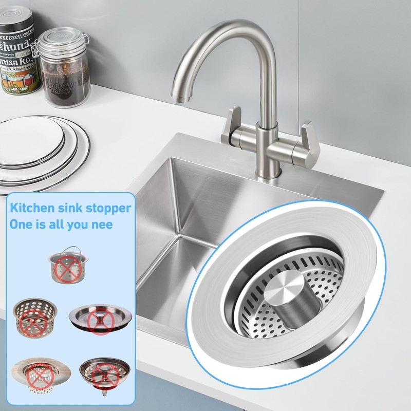 3-in-1 Kitchen Sink Drain Strainer Stopper, Upgraded Stainless Steel Sink