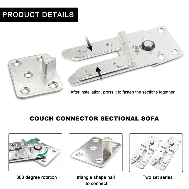 DEEPDREAM 4 Pack Sectional Couch Connectors Metal Couch Clips Sofa