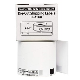 HOUSELABELS Compatible with DK-1202 Replacement Roll for Brother QL Label Printers; 300 Shipping Labels; 2-3/7" x 4" (62mm*100mm) with 1 Reusable Cartridge - 12 Rolls