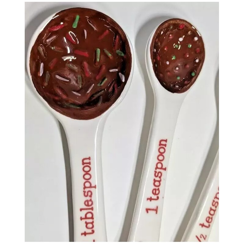 GANZ Ceramic Hot Cocoa Measuring Spoon Set 4pc Dessert Sprinkles