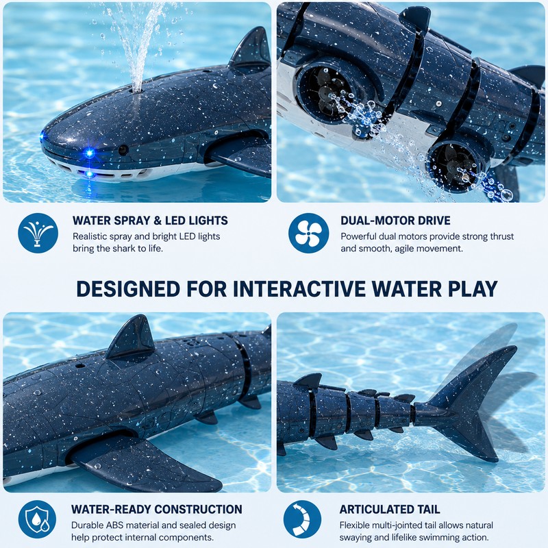 Remote Control Shark Pool Toy – 2.4GHz RC Swimming Shark