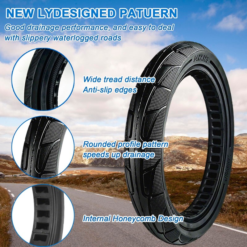 14x2.125 Bicycle Solid Tire, Airless Honeycomb Rubber Tire 14 Inch,