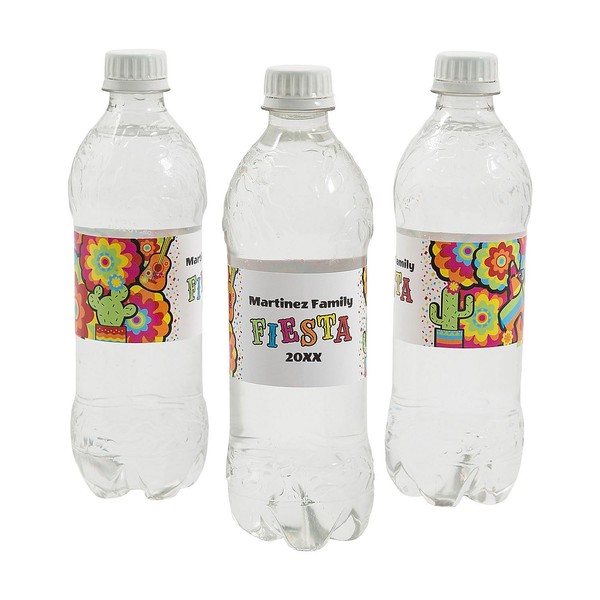 Personalized Colorful Fiesta Water Bottle Labels - 50 Pieces